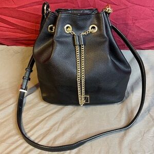 Victoria's Secret Black Lily &  Gold Chain Bucket Crossbody Drawstring Bag